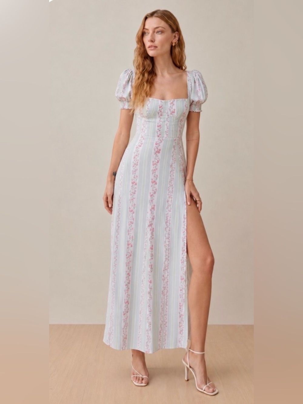 We Wore What Women’s Viscose Green Multicolor Milkmaid Midi Dress 4 Cottagecore